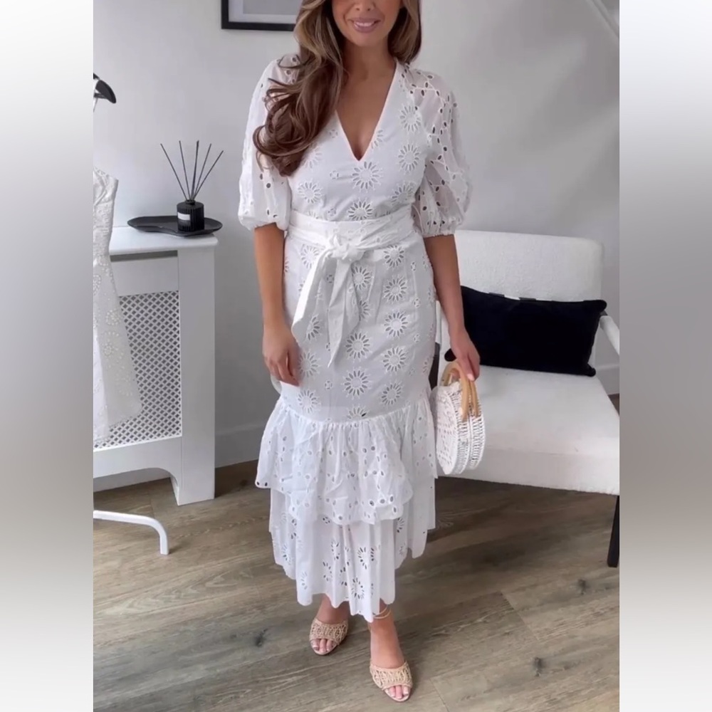 ZARA BELTED EMBROIDERED DRESS